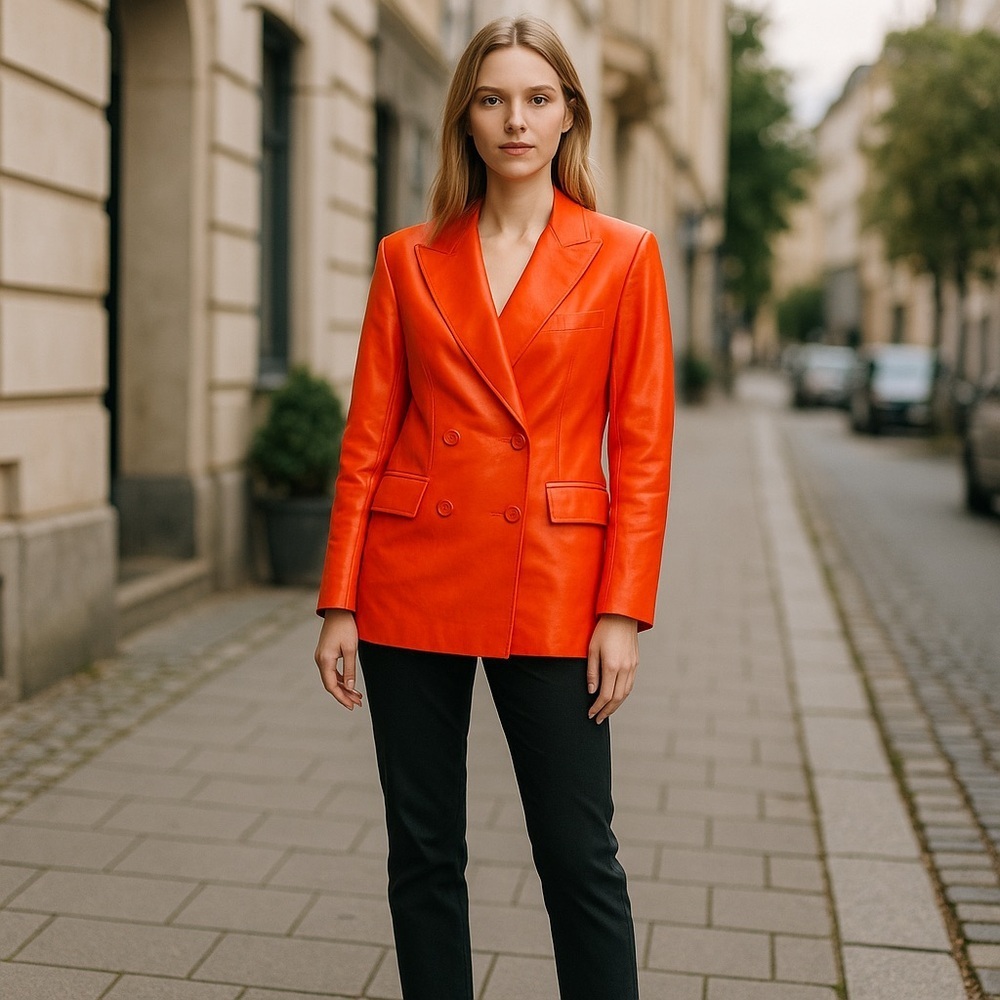 House of Harlow orange faux leather blazer jacket oversized NWT - Picture 2 of 12